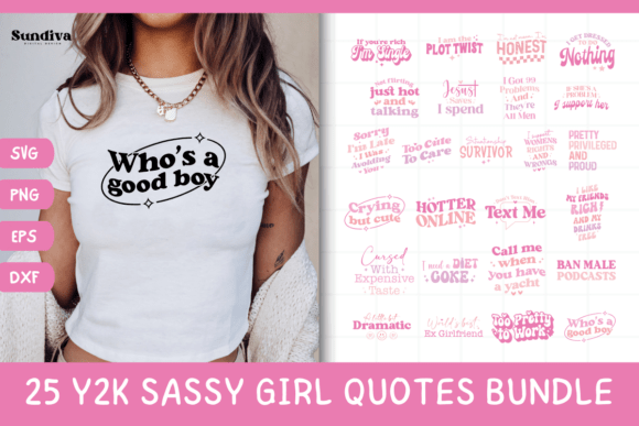 25 Y2K Sassy Girl Baby Tee Quote Bundle