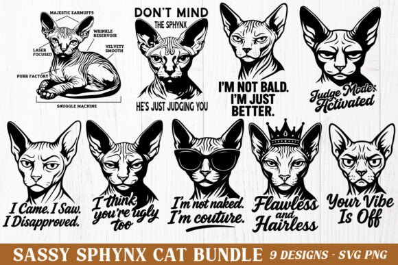 Sassy Sphynx Cat SVG Bundle Funny PNG